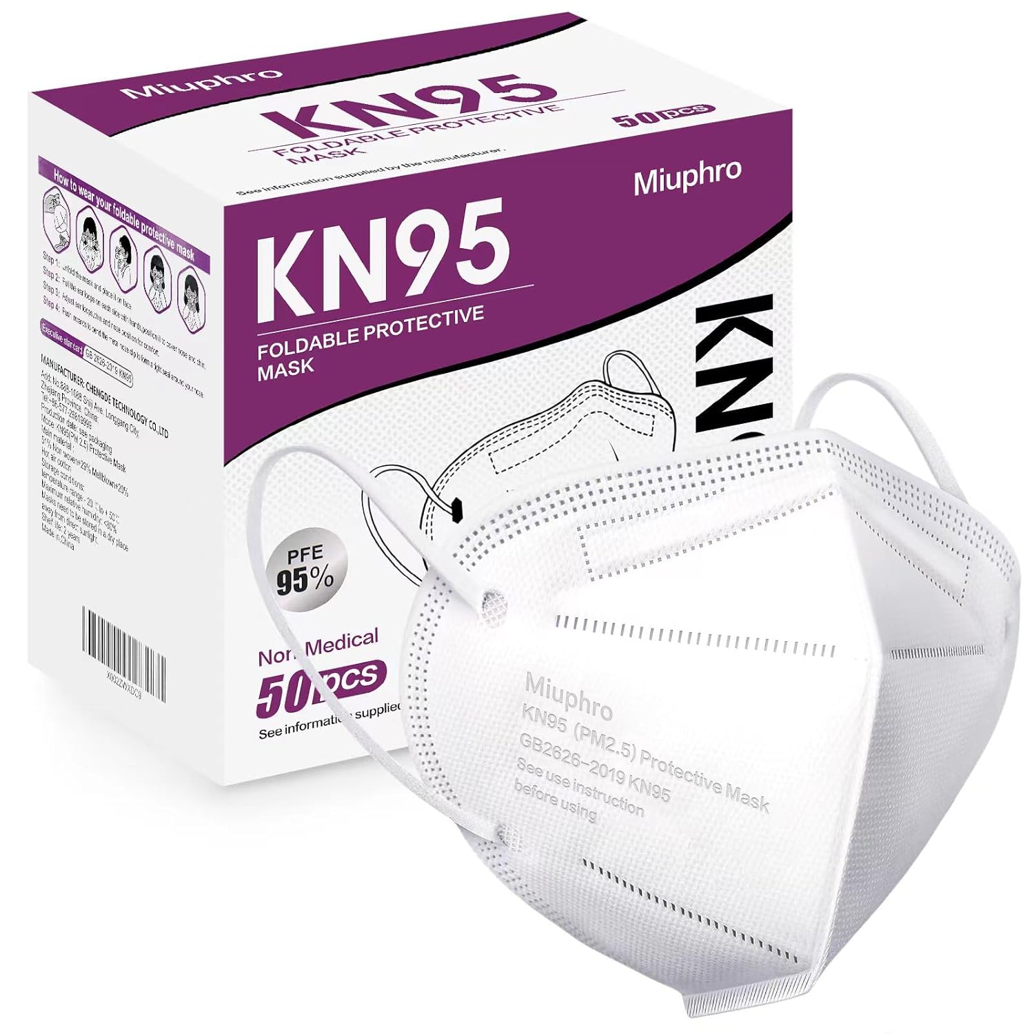 KN95 Face Mask 50 Pack, Disposable Respirator Masks, 5 Layer Design Safety Mask for Protection, Ideal for Men and Women (White)