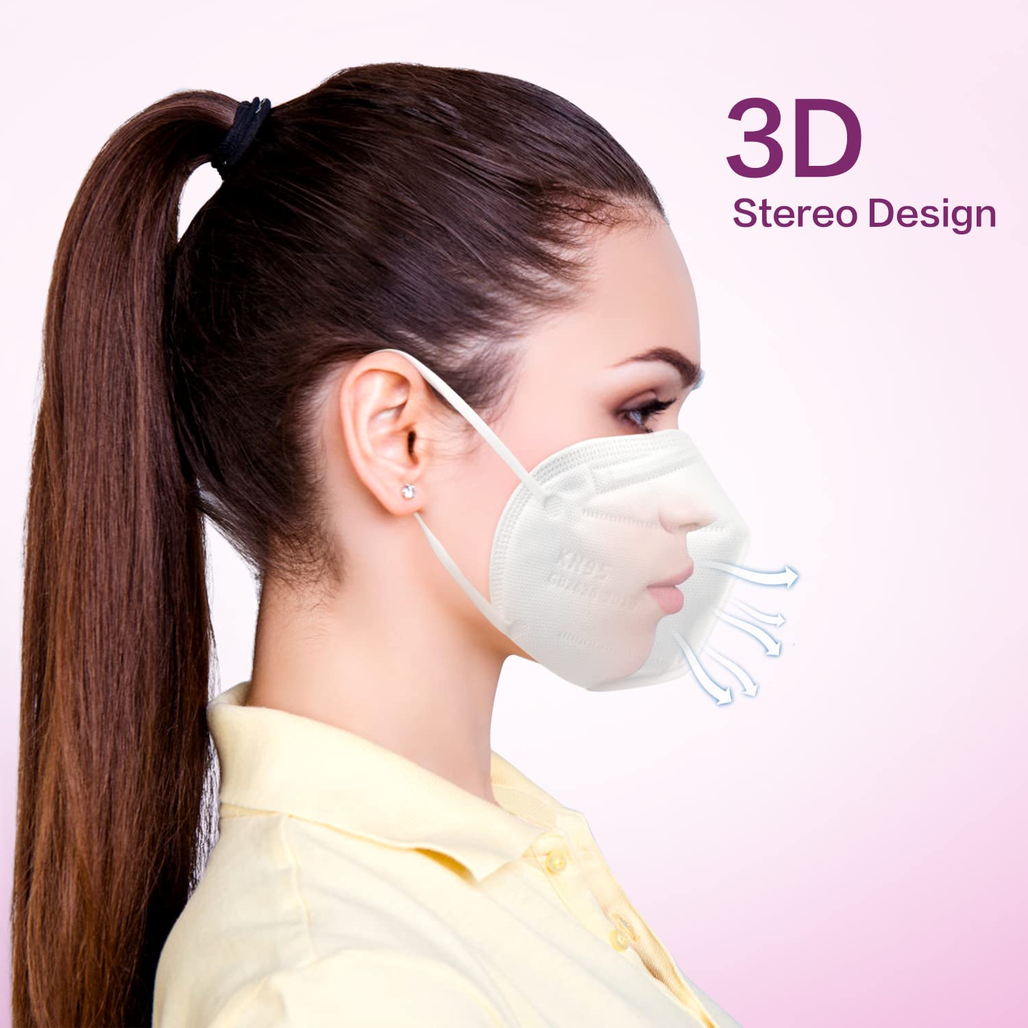 KN95 Face Mask 50 Pack, Disposable Respirator Masks, 5 Layer Design Safety Mask for Protection, Ideal for Men and Women (White)