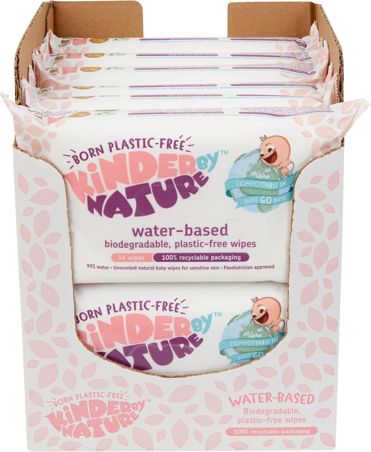 Kinder by Nature Water-Based Baby Wipes - 56 Count (Case of 12 packs)