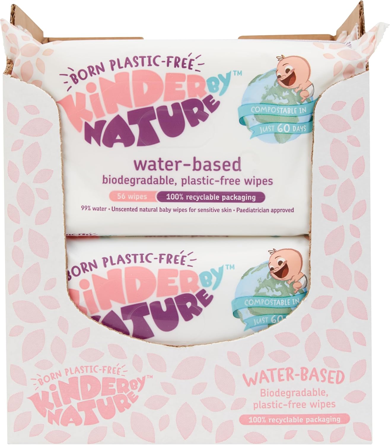 Kinder by Nature Water-Based Baby Wipes - 56 Count (Case of 12 packs)