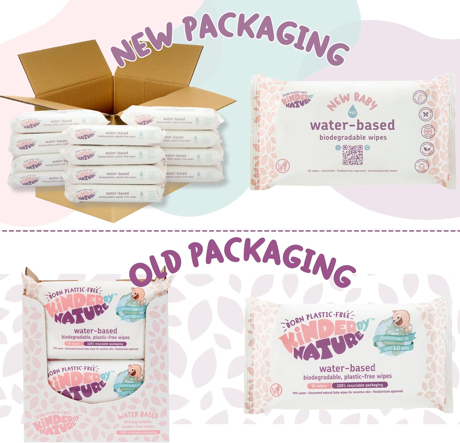 Kinder by Nature Water-Based Baby Wipes - 56 Count (Case of 12 packs)