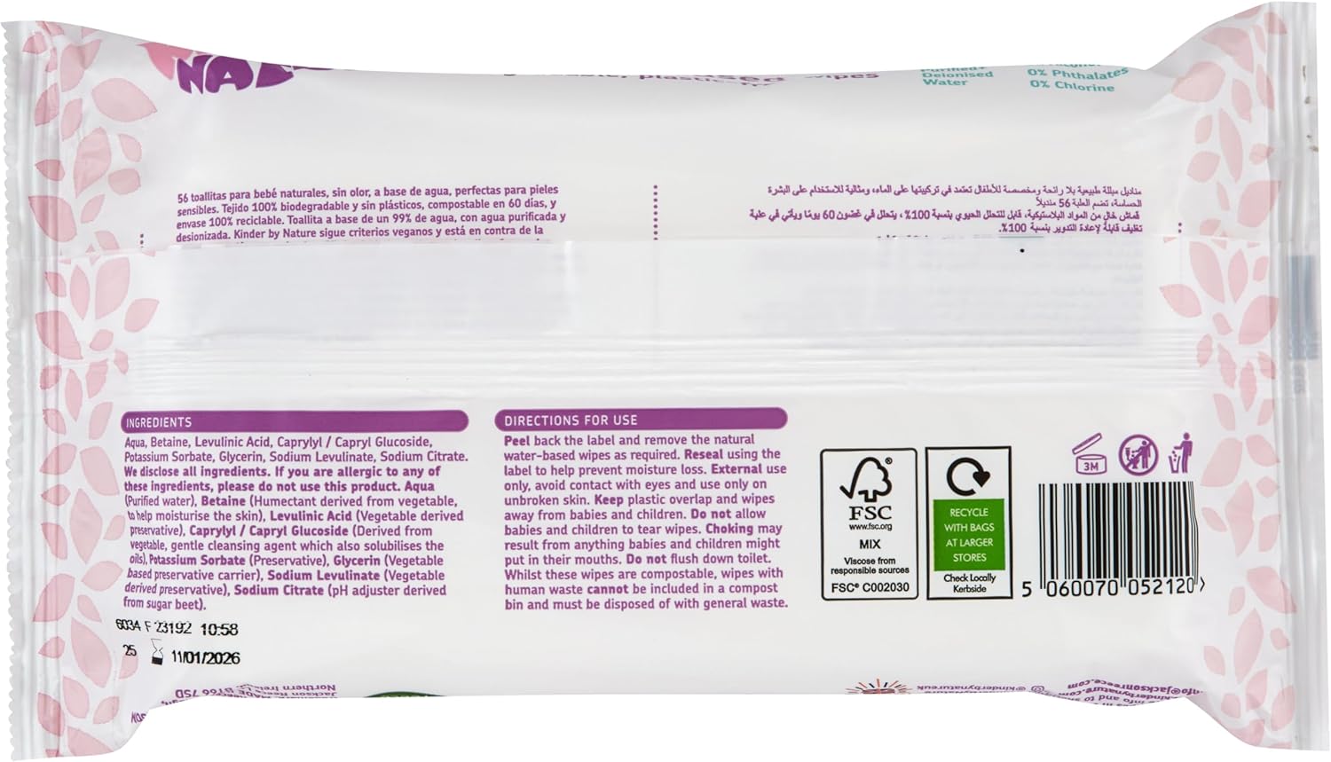 Kinder by Nature Water-Based Baby Wipes - 56 Count (Case of 12 packs)