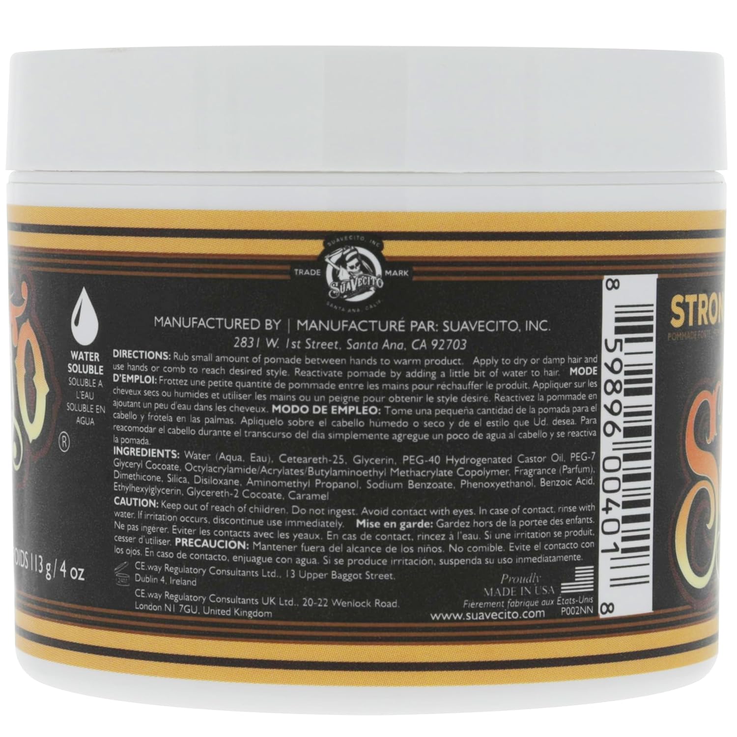 Suavecito Pomade Firme (Strong) Hold 4 oz, 1 Pack - Pomade For Men - Medium Shine Water Based Wax Like Flake Free Hair Gel - Easy To Wash Out - All Day Hold For All Hair Styles