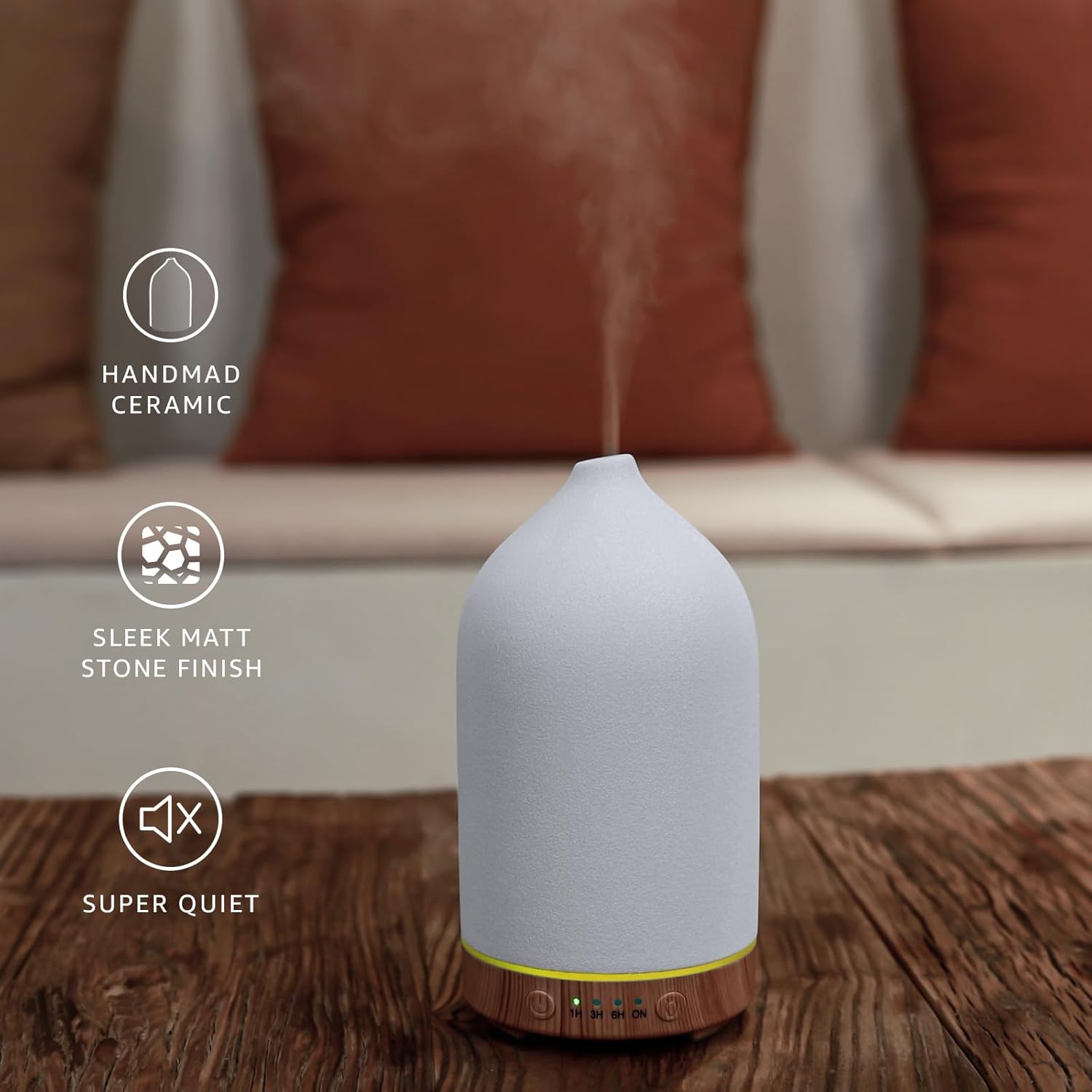 200ML Ceramic Essential Oil Diffuser - Ultrasonic Aromatherapy & Humidifier with 7-Color LED Lights, Auto Shut-Off, Wood Grain Base, 1H/3H/6H Timer | Scent for Home, Office, Yoga 1 Pack Wood