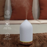 200ML Ceramic Essential Oil Diffuser - Ultrasonic Aromatherapy & Humidifier with 7-Color LED Lights, Auto Shut-Off, Wood Grain Base, 1H/3H/6H Timer | Scent for Home, Office, Yoga 1 Pack Wood