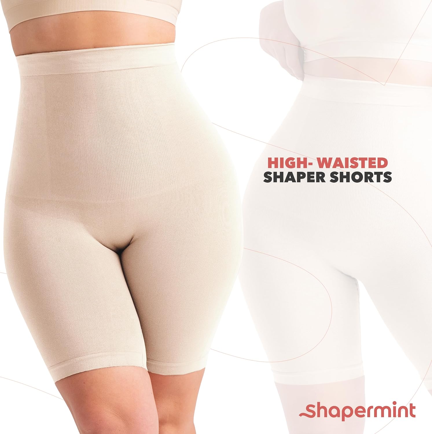 SHAPERMINT High Waisted Body Shaper Shorts Shapewear for Women Tummy Control Thigh Slimming Technology 4X-Large Nude