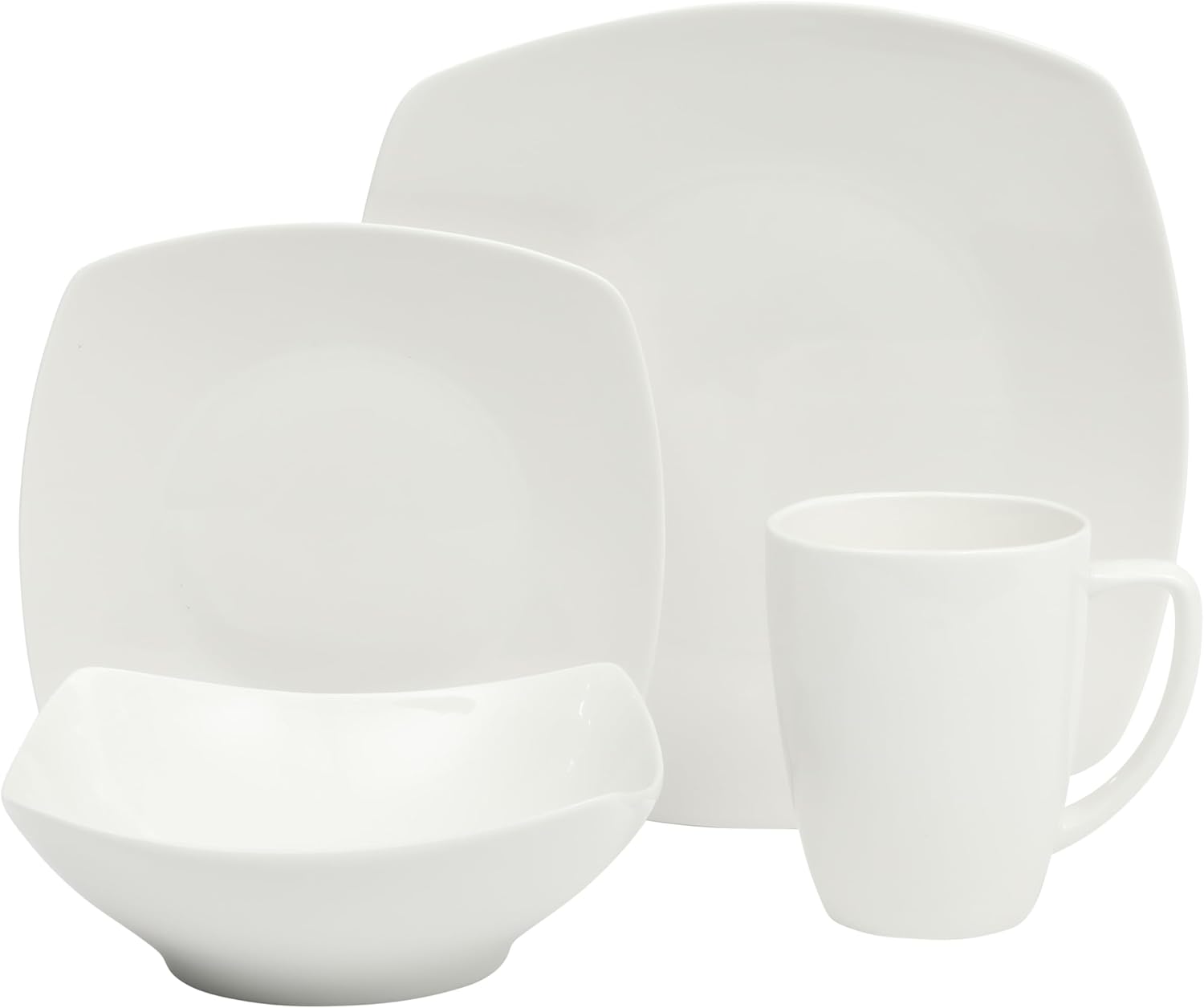 Gibson Home Zen Buffet Porcelain Chip and Scratch Resistant Dinnerware Plates, Bowls, and Mugs Set, Service for 4 (16pcs), White (Square Dishes) Zen Buffet White Service for 4 (16pcs)