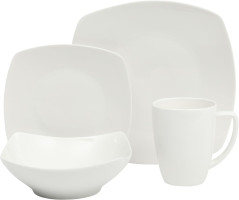 Gibson Home Zen Buffet Porcelain Chip and Scratch Resistant Dinnerware Plates, Bowls, and Mugs Set, Service for 4 (16pcs), White (Square Dishes) Zen Buffet White Service for 4 (16pcs)