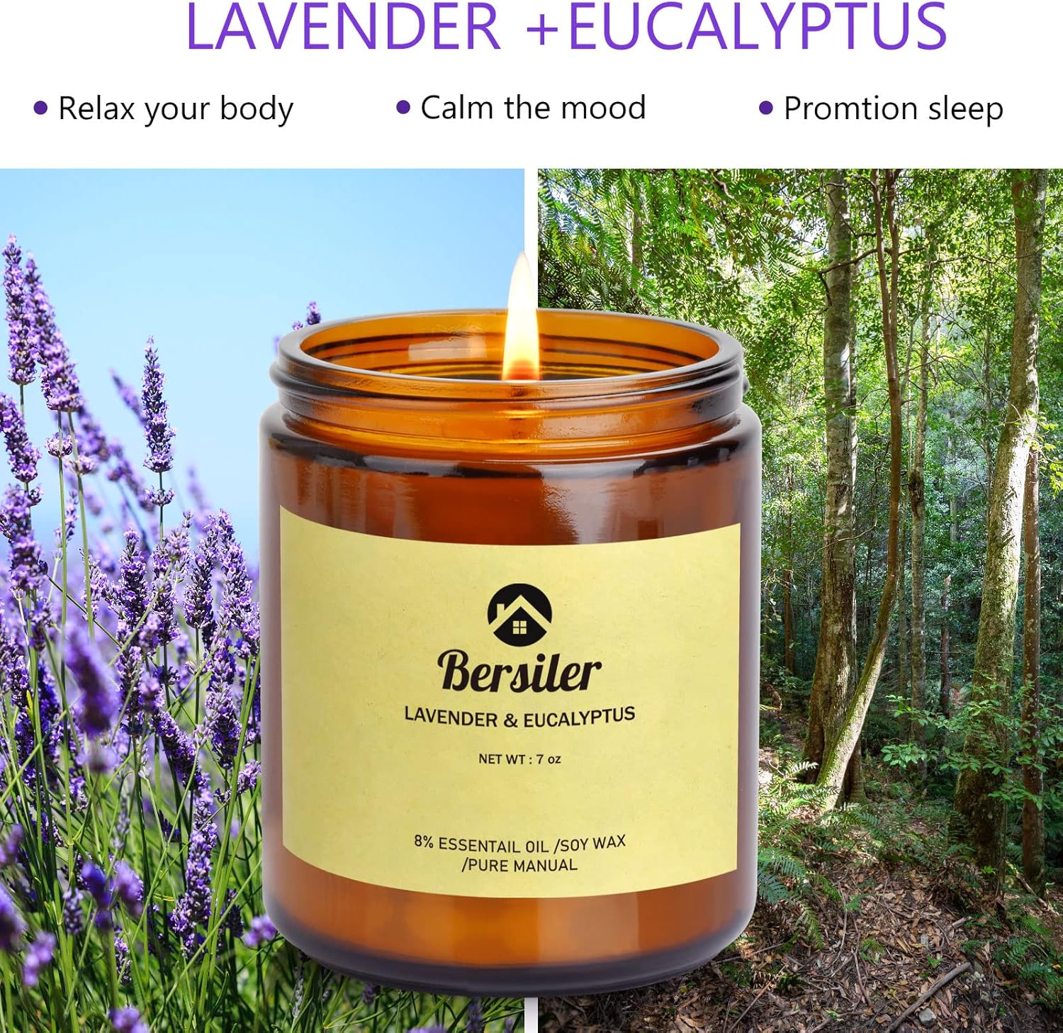 Aromatherapy Candles, Scented Candles, 7OZ Lavender Eucalyptus Candles Stress Relief and Relax for Home & Bedroom Gift for Women Birthday Christmas, Soy Wax Candle Lavender&Eucalyptus