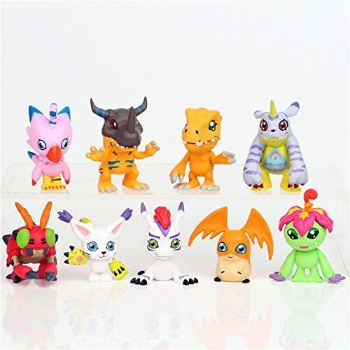 LUMAN Crazy 9 pcs Digital Monster Adventure Agumon Gabumon Mini PVC Figures Set Digimon Toys, 1.7 - 1.9 Inches
