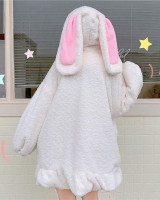 BZB Kawaii Anime Bunny Ear Hoodies For Women Sweet Lovely Fuzzy Fluffy Rabbit Sweater Tops Cosplay Jacket Coats X-Large White
