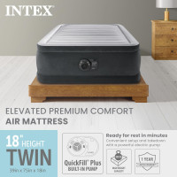 Intex Twin Size Air Mattress, 18in Height, Built-in Pump, Dura-Beam Deluxe Comfort-Plush - Portable Inflatable Blow-up Bed for Camping, Travel, Guests 18