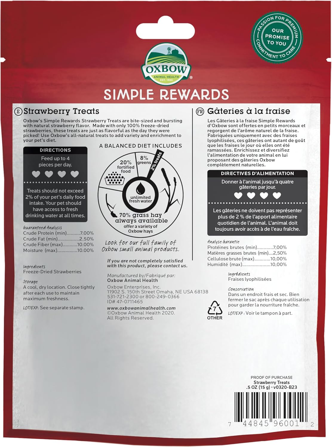 Oxbow Simple Rewards Small Pet Treats, Freeze Dried Fruit, Guinea Pig & Bunny Treats, Healthy Pet Fruit Snack for Rabbit & Guinea Pig, Freeze Dried Strawberries, 0.5 oz Bag Strawberry 0.5 Ounce (Pack of 1)