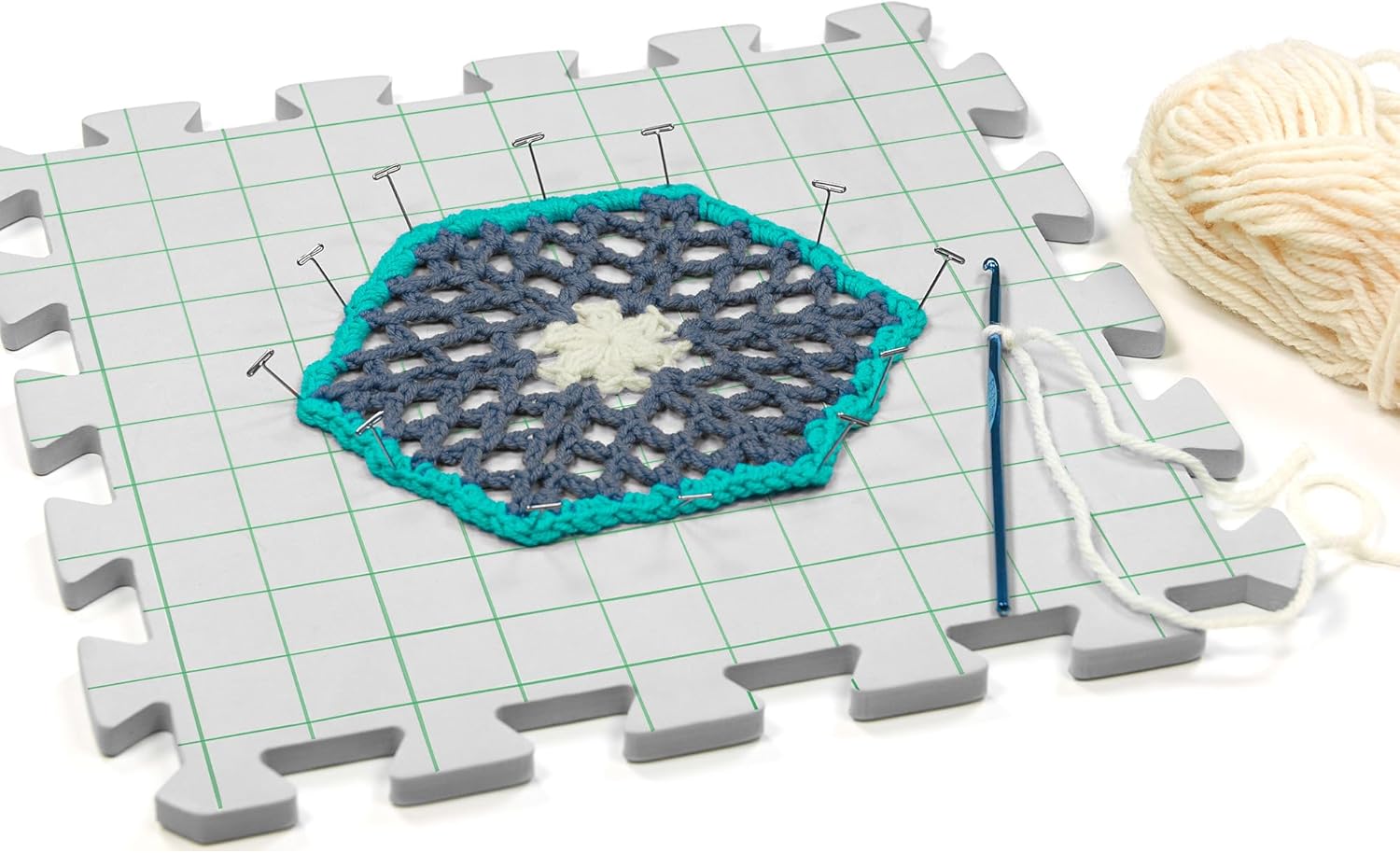 Boye Interlocking Needlepoint, Knitting, and Crochet Blocking Boards, 12'' W x 12'' L, White, 4 Pc 12