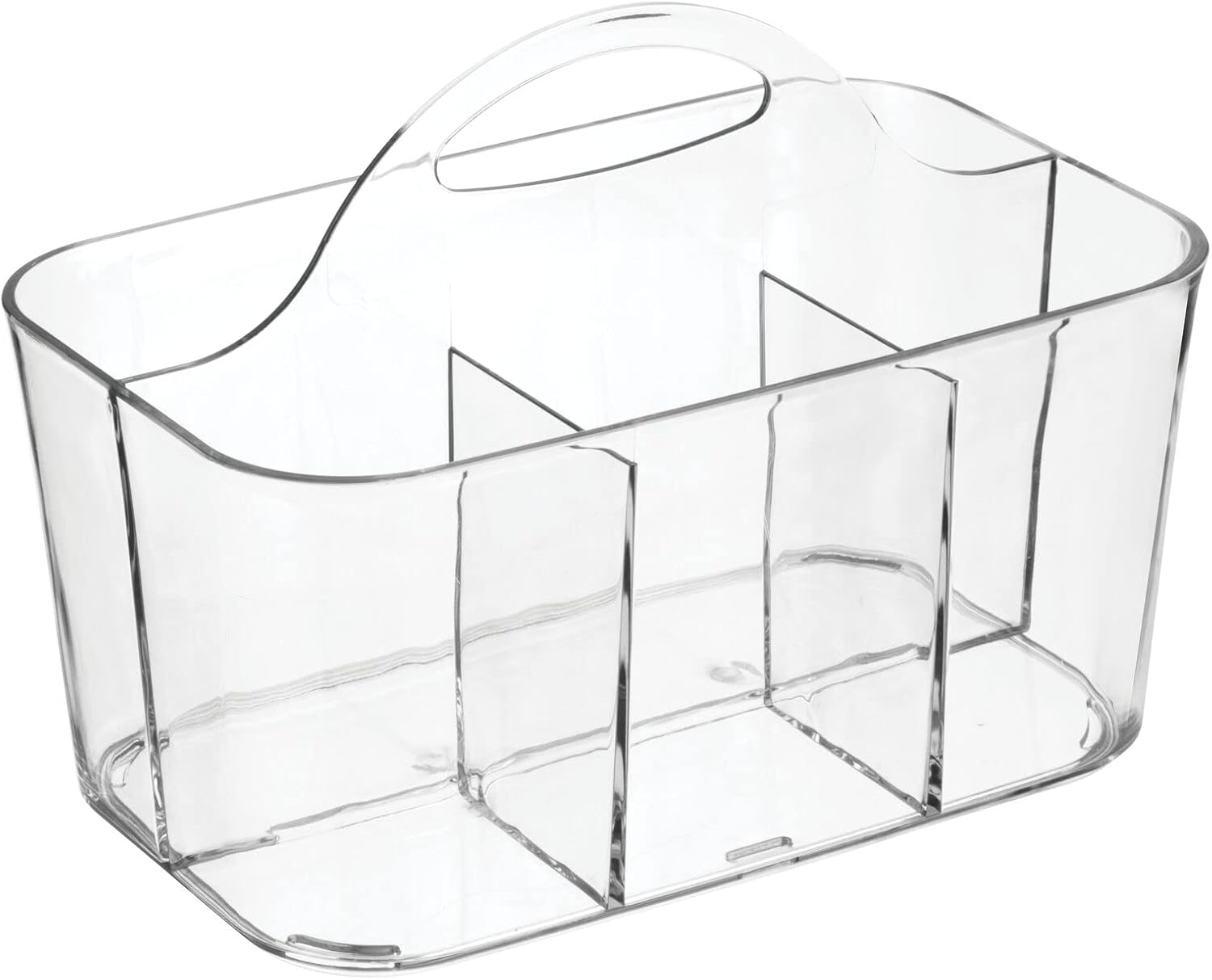 mDesign Plastic Portable Craft Storage Organizer Caddy Tote, Divided Basket Bin with Handle for Crafts, Sewing, Art Supplies - Holds Brushes, Colored Pencils - Lumiere Collection - Clear