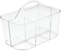 mDesign Plastic Portable Craft Storage Organizer Caddy Tote, Divided Basket Bin with Handle for Crafts, Sewing, Art Supplies - Holds Brushes, Colored Pencils - Lumiere Collection - Clear