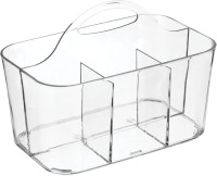 mDesign Plastic Portable Craft Storage Organizer Caddy Tote, Divided Basket Bin with Handle for Crafts, Sewing, Art Supplies - Holds Brushes, Colored Pencils - Lumiere Collection - Clear