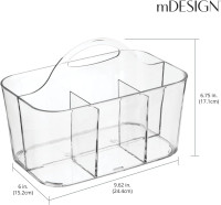 mDesign Plastic Portable Craft Storage Organizer Caddy Tote, Divided Basket Bin with Handle for Crafts, Sewing, Art Supplies - Holds Brushes, Colored Pencils - Lumiere Collection - Clear