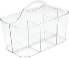 mDesign Plastic Portable Craft Storage Organizer Caddy Tote, Divided Basket Bin with Handle for Crafts, Sewing, Art Supplies - Holds Brushes, Colored Pencils - Lumiere Collection - Clear Pack of 1