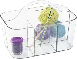 mDesign Plastic Portable Craft Storage Organizer Caddy Tote, Divided Basket Bin with Handle for Crafts, Sewing, Art Supplies - Holds Brushes, Colored Pencils - Lumiere Collection - Clear Pack of 1