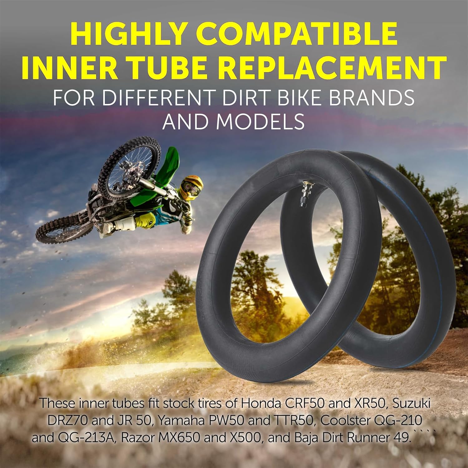 AR-PRO (2-Pack) 2.50/2.75-10 Dirt Bike Replacement Inner Tubes Heavy Duty|Compatible with Honda Crf50 /Xr50, Razor MX650 / MX500, Suzuki DRZ70 / JR50, Yamaha PW50 2.50/2.75-10