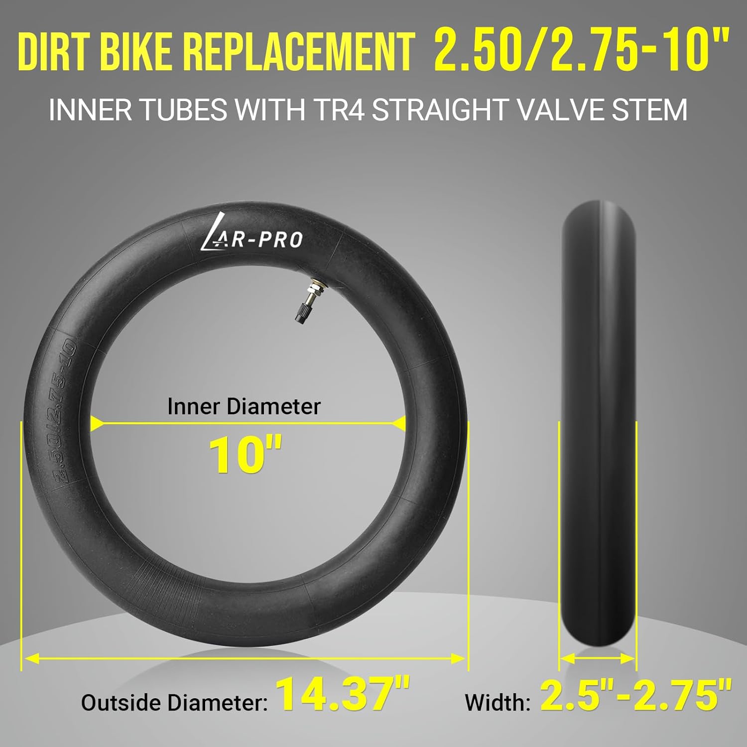 AR-PRO (2-Pack) 2.50/2.75-10 Dirt Bike Replacement Inner Tubes Heavy Duty|Compatible with Honda Crf50 /Xr50, Razor MX650 / MX500, Suzuki DRZ70 / JR50, Yamaha PW50 2.50/2.75-10