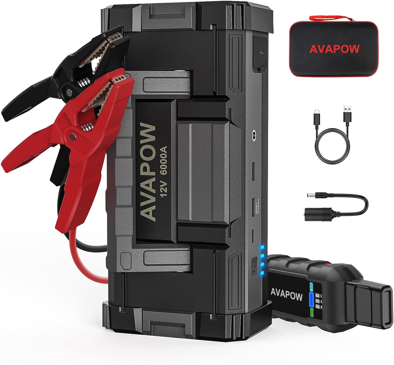 AVAPOW 6000A Car Battery Jump Starter(for All Gas or up to 12L Diesel) Powerful Car Jump Starter with Dual USB Quick Charge and DC Output,12V Jump Pack with Built-in LED Bright Light