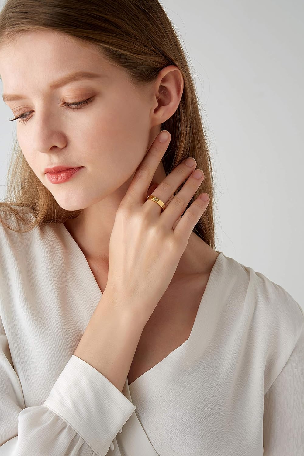 PDWZNBA Love Friendship Ring 18K Gold-Plated Stainless Steel Promise Ring Wedding Band Jewelry Birthday Gifts for Women Ogold 7