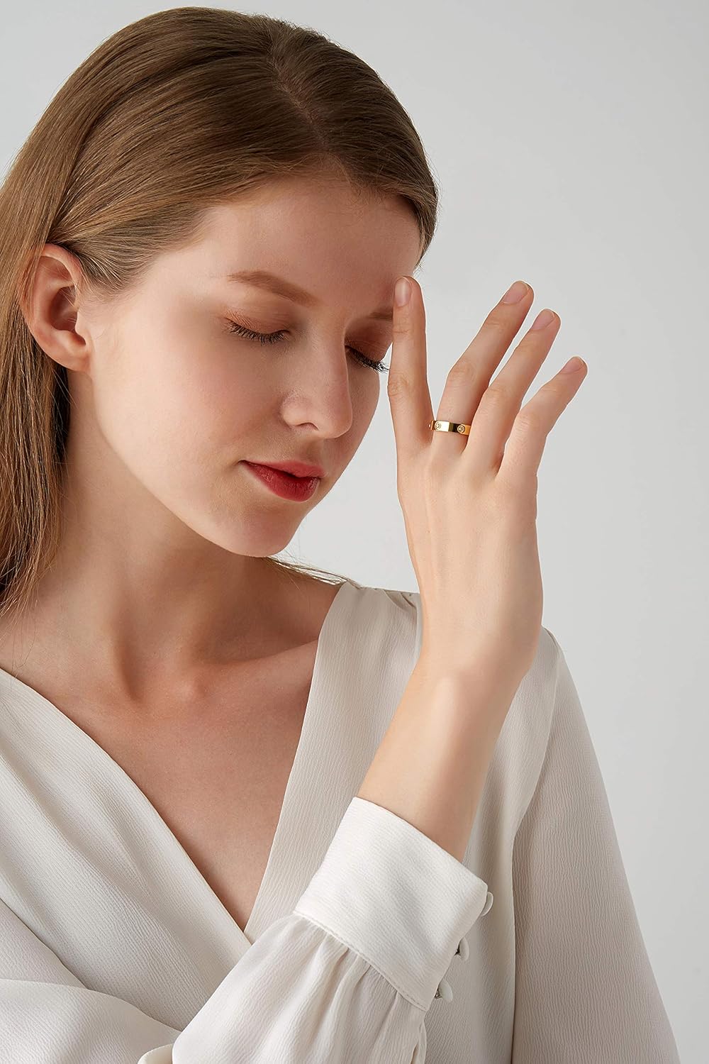 PDWZNBA Love Friendship Ring 18K Gold-Plated Stainless Steel Promise Ring Wedding Band Jewelry Birthday Gifts for Women Ogold 7