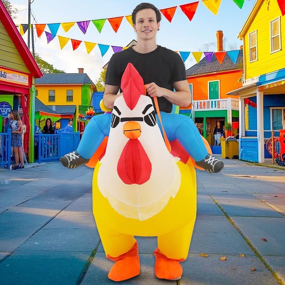 KOOY Inflatable Costume Adult, Riding Chicken Costume for Men/Women, Blow up Ride on Rooster, Funny Halloween Costumes Adult Christmas Holiday Party Suit