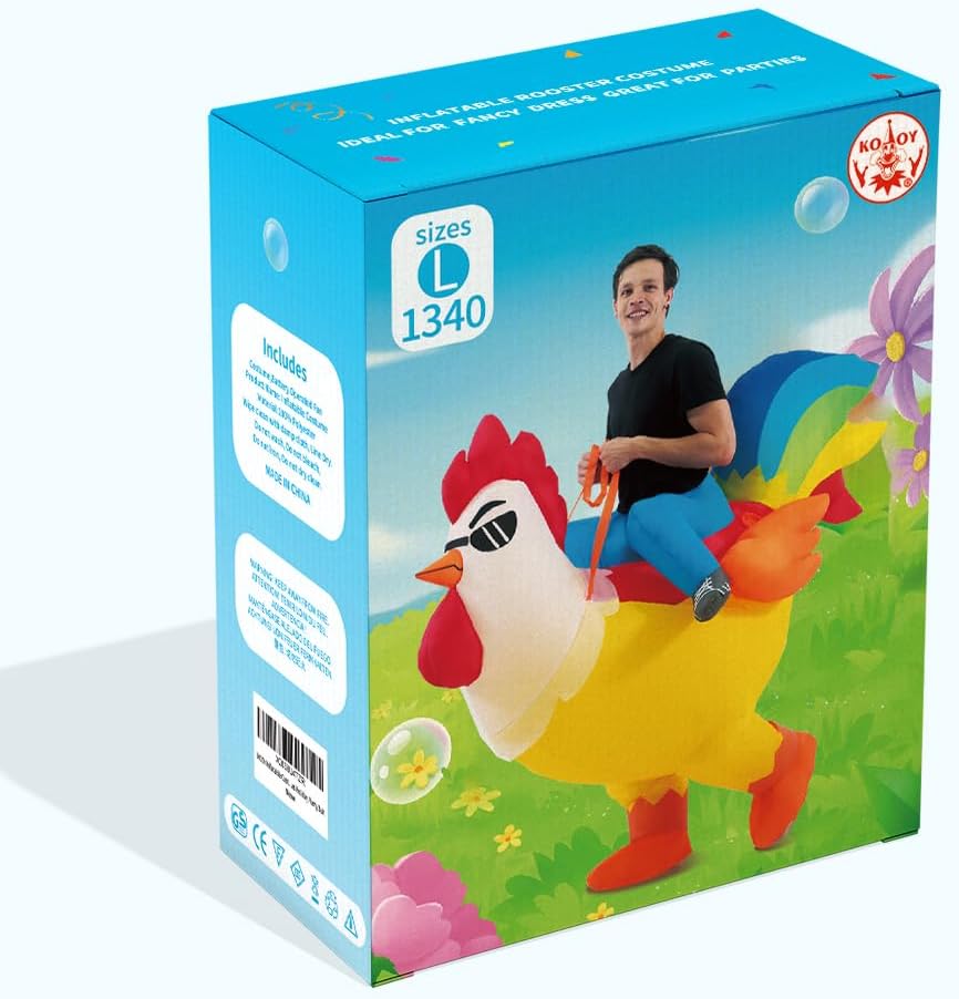 KOOY Inflatable Costume Adult, Riding Chicken Costume for Men/Women, Blow up Ride on Rooster, Funny Halloween Costumes Adult Christmas Holiday Party Suit