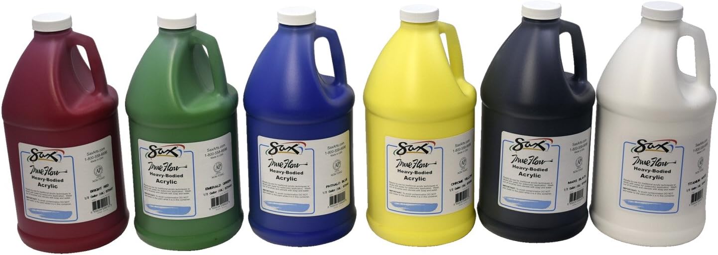 Sax True Flow Heavy Bodied Acrylic Paint - 1/2 Gallon - Set of 6 - Assorted Colors 10.67 Fl Oz (Pack of 6)
