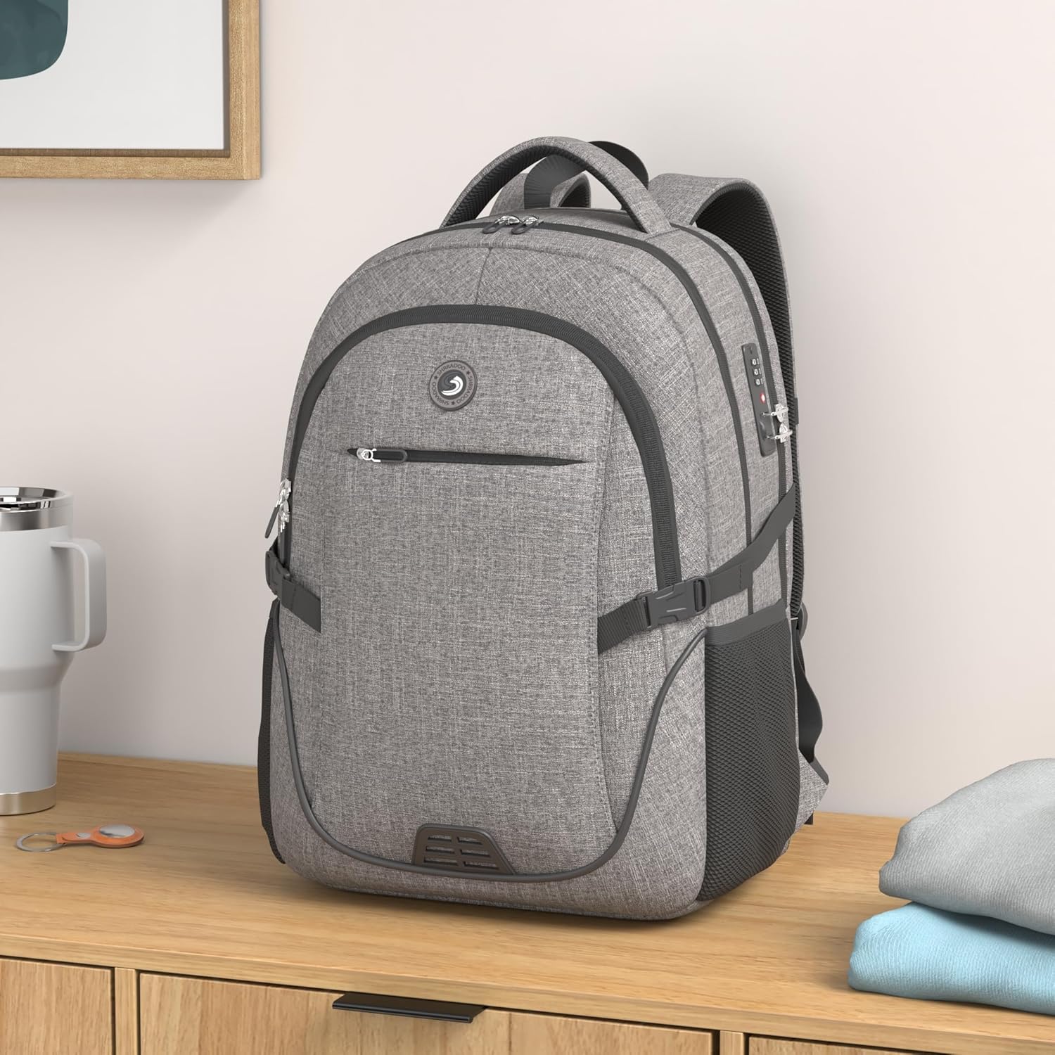 SHRRADOO Anti Theft Laptop Backpack Travel Backpacks with usb Charging Port for Women Men High School College Backpack Computer Bag Fits 17 Inch Laptop,Black Large Grey