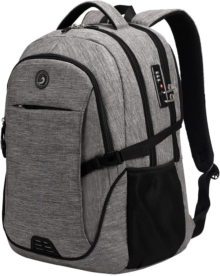 SHRRADOO Anti Theft Laptop Backpack Travel Backpacks with usb Charging Port for Women Men High School College Backpack Computer Bag Fits 17 Inch Laptop,Black Large Grey