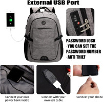 SHRRADOO Anti Theft Laptop Backpack Travel Backpacks with usb Charging Port for Women Men High School College Backpack Computer Bag Fits 17 Inch Laptop,Black Large Grey