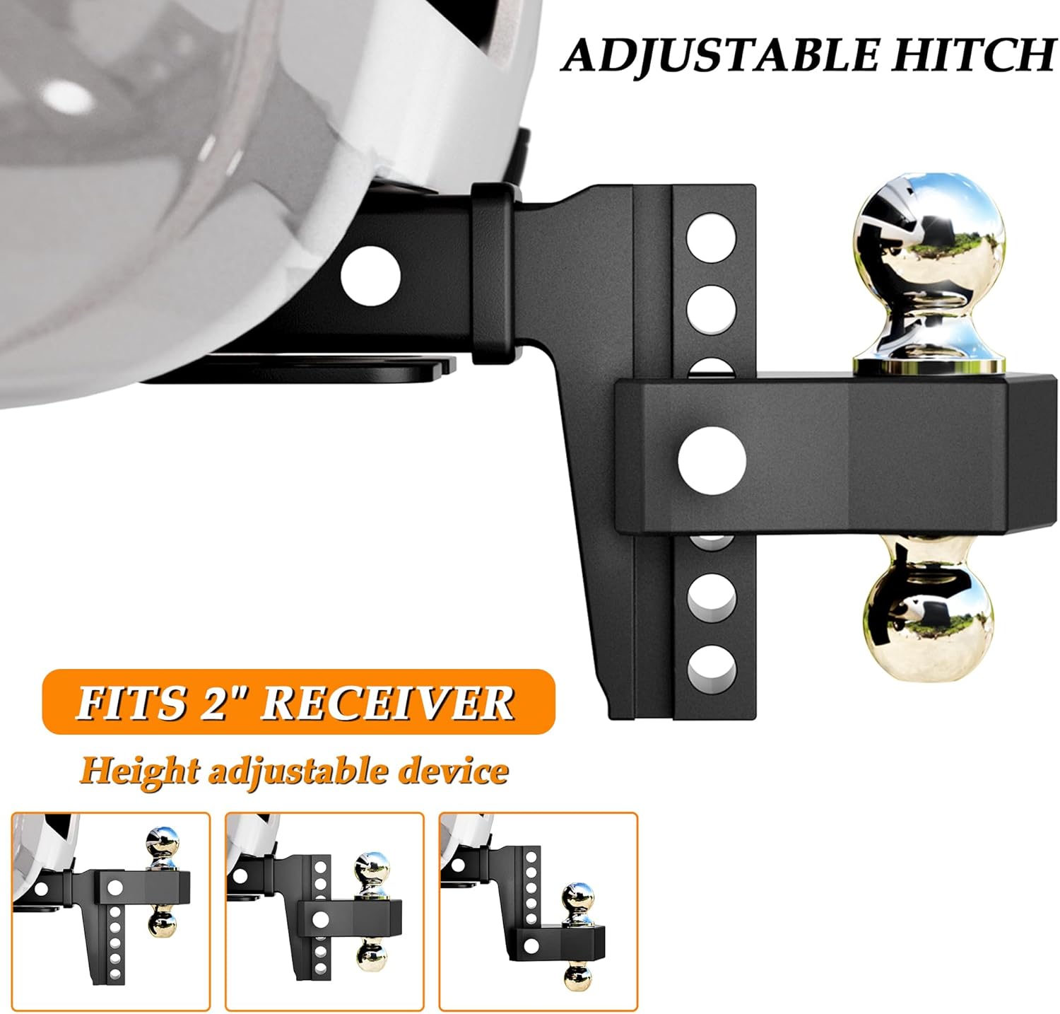 VNN Adjustable Trailer Hitch, Fits 2-Inch Receiver Only, 6-Inch Drop/Rise Aluminum Drop Hitch, 12,500 LBS GTW-Drop Hitch Ball Mount for Heavy Duty Truck, Black