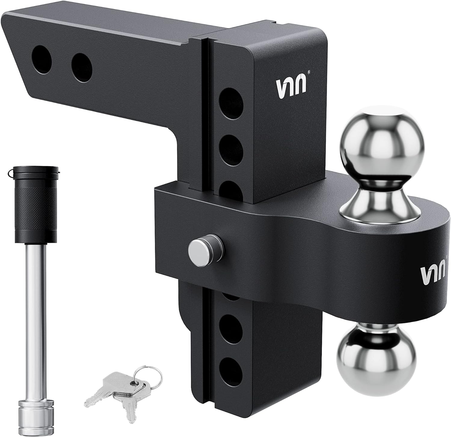 VNN Adjustable Trailer Hitch, Fits 2-Inch Receiver Only, 6-Inch Drop/Rise Aluminum Drop Hitch, 12,500 LBS GTW-Drop Hitch Ball Mount for Heavy Duty Truck, Black