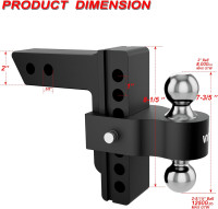 VNN Adjustable Trailer Hitch, Fits 2-Inch Receiver Only, 6-Inch Drop/Rise Aluminum Drop Hitch, 12,500 LBS GTW-Drop Hitch Ball Mount for Heavy Duty Truck, Black