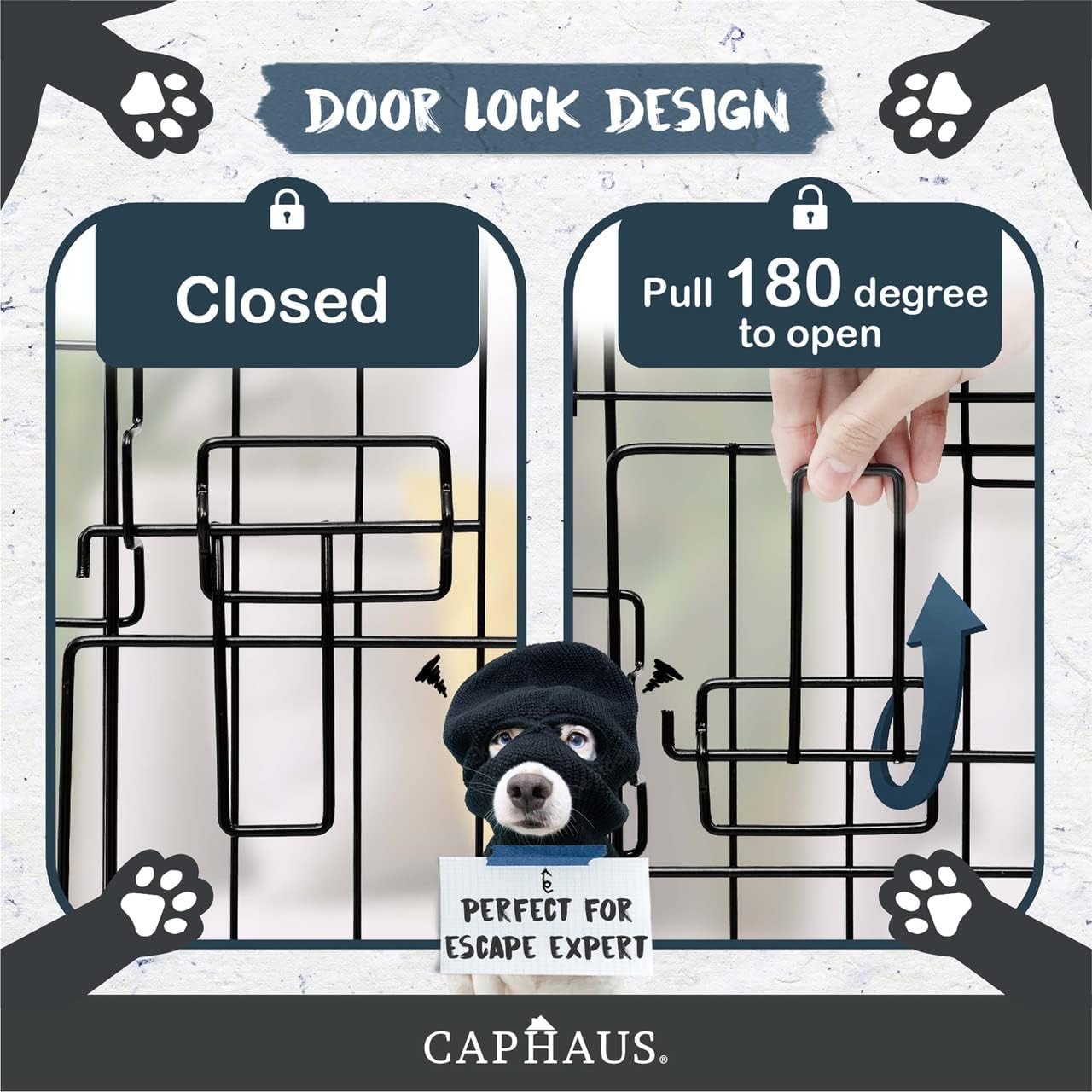 CAPHAUS Foldable Dog Crate Wire Metal Dog Kennel w/Leak-Proof Pan & Protecting Feet & Divider Panel, Single or Double Door, Small, Medium & Large Dog Crate Indoor Cage, 30” w/Single Door Black 30