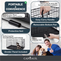 CAPHAUS Foldable Dog Crate Wire Metal Dog Kennel w/Leak-Proof Pan & Protecting Feet & Divider Panel, Single or Double Door, Small, Medium & Large Dog Crate Indoor Cage, 30” w/Single Door Black 30