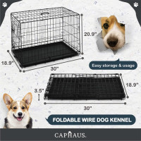 CAPHAUS Foldable Dog Crate Wire Metal Dog Kennel w/Leak-Proof Pan & Protecting Feet & Divider Panel, Single or Double Door, Small, Medium & Large Dog Crate Indoor Cage, 30” w/Single Door Black 30