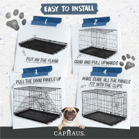 CAPHAUS Foldable Dog Crate Wire Metal Dog Kennel w/Leak-Proof Pan & Protecting Feet & Divider Panel, Single or Double Door, Small, Medium & Large Dog Crate Indoor Cage, 30” w/Single Door Black 30