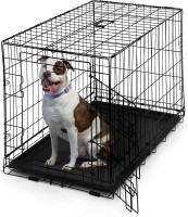 CAPHAUS Foldable Dog Crate Wire Metal Dog Kennel w/Leak-Proof Pan & Protecting Feet & Divider Panel, Single or Double Door, Small, Medium & Large Dog Crate Indoor Cage, 30” w/Single Door Black 30