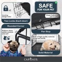 CAPHAUS Foldable Dog Crate Wire Metal Dog Kennel w/Leak-Proof Pan & Protecting Feet & Divider Panel, Single or Double Door, Small, Medium & Large Dog Crate Indoor Cage, 30” w/Single Door Black 30
