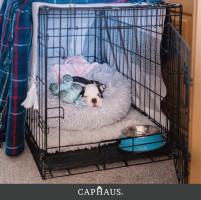 CAPHAUS Foldable Dog Crate Wire Metal Dog Kennel w/Leak-Proof Pan & Protecting Feet & Divider Panel, Single or Double Door, Small, Medium & Large Dog Crate Indoor Cage, 30” w/Single Door Black 30