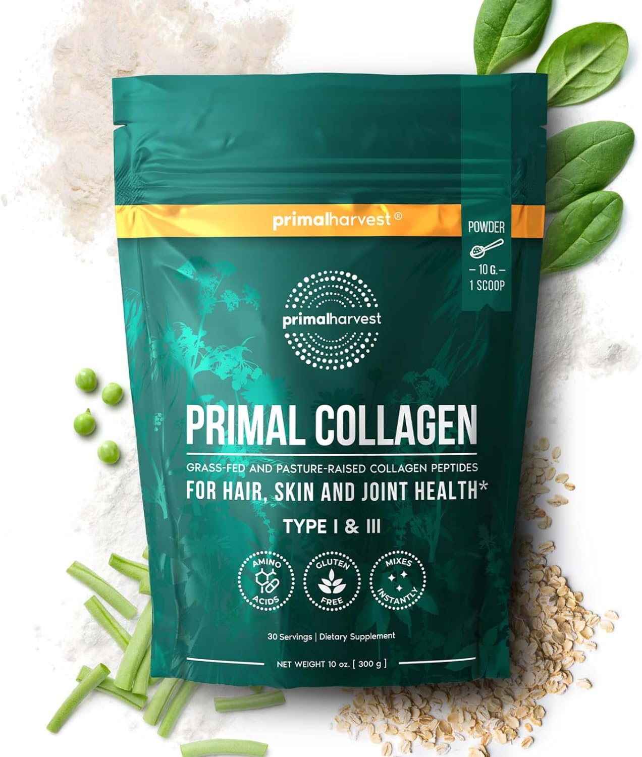 Collagen Powder for Women or Men by Primal Harvest - Primal Collagen Peptides Powder Type I & III, 10 Oz Collagen Protein Powder for Hair, Skin, Nail, Joint Support Colageno Hidrolizado en Polvo Original 30 Servings (Pack of 1)