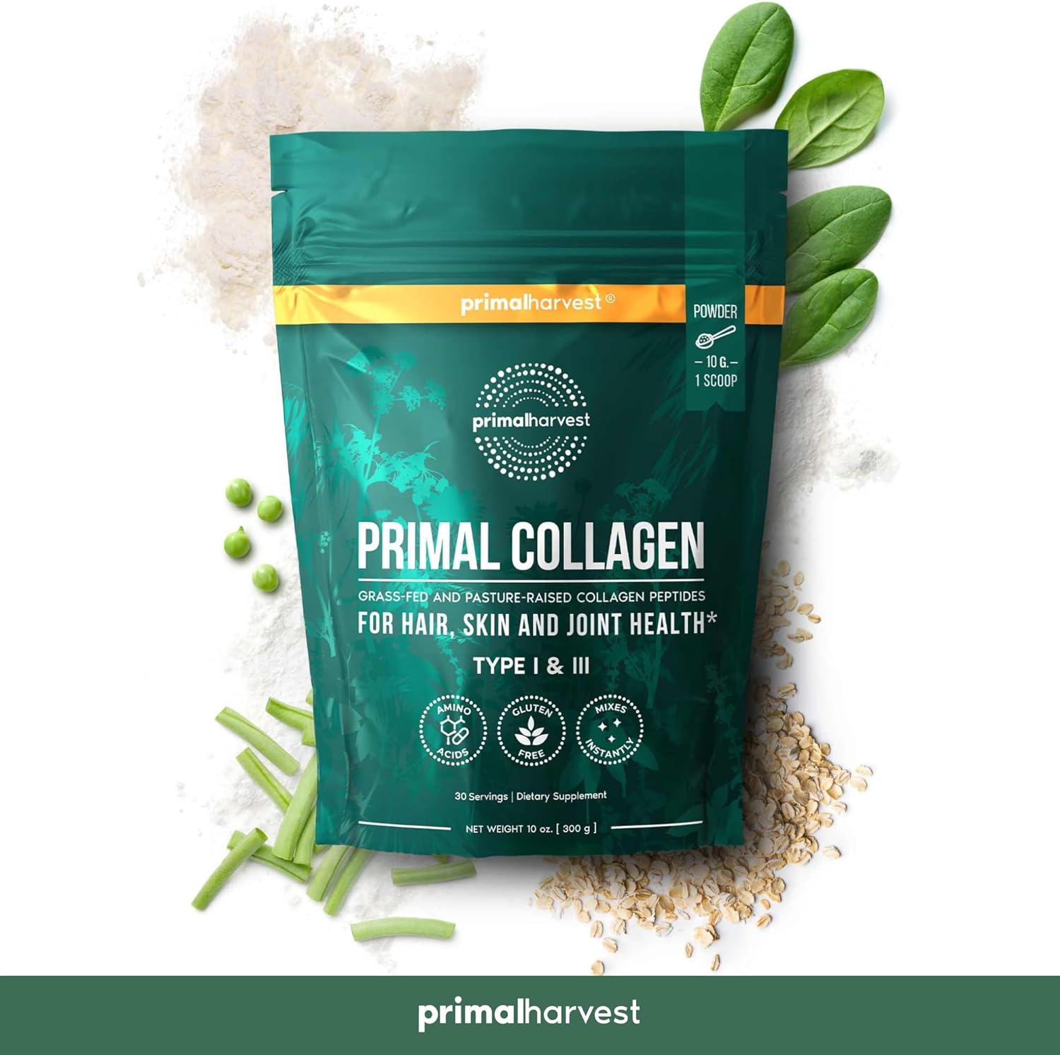 Collagen Powder for Women or Men by Primal Harvest - Primal Collagen Peptides Powder Type I & III, 10 Oz Collagen Protein Powder for Hair, Skin, Nail, Joint Support Colageno Hidrolizado en Polvo Original 30 Servings (Pack of 1)