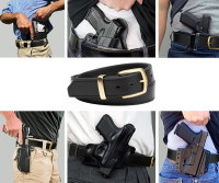 Leather Gun Belt with Steel Core, Gun Belts for Men, Tactical Concealed Carry Belt CCW… Black Belt/Brass Buckle 38