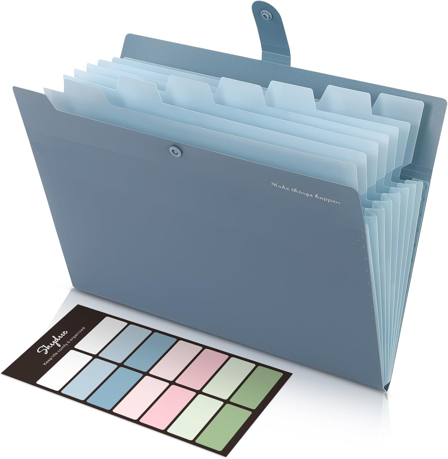 SKYDUE Expanding File Organizer with 8 Pockets, Accordion File Folders with Labels, Portable Document Paper Bill Receipt Organizer, Home College School Office Supplies, Letter Size, Blue Haze Blue