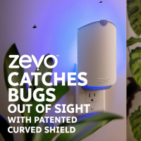 Zevo Flying Insect Trap & 3 Refill Cartridges - Plug in Fly Trap & Indoor Bug Catcher for Gnats, House & Fruit Flies - Blue & UV Light Technology, Mess-Free Alternative to Bug Zapper 1 Device & 3 Cartridges